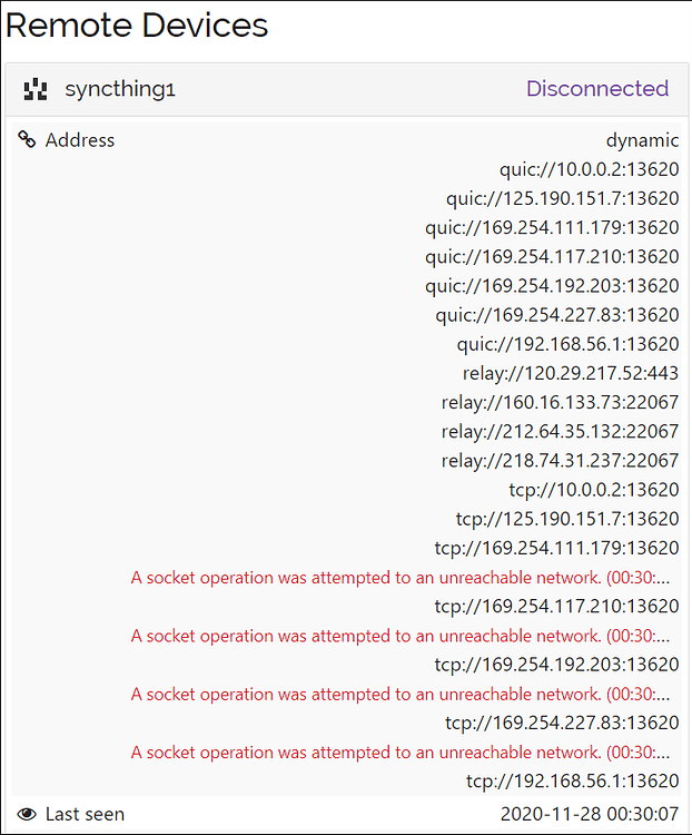 Discovered remote addresses without an error Development Syncthing