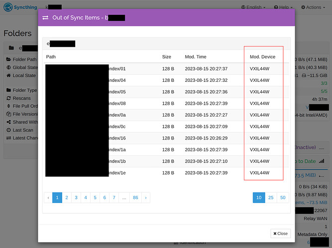 Local desktop view, machine K, files modified by nonexistent device identifier