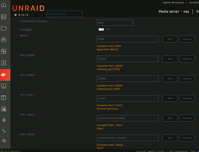 syncthing settings