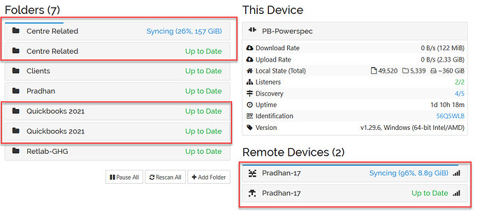 Syncthing Admin page